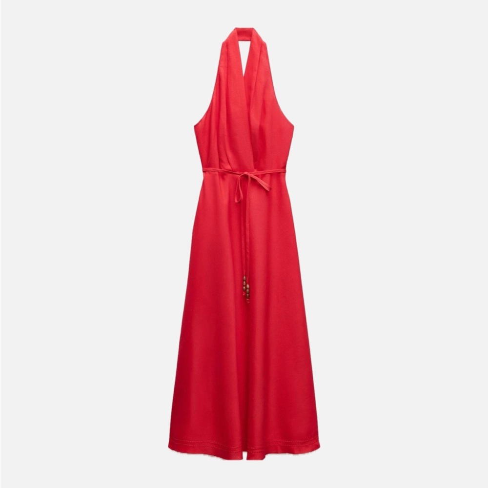 ZARA Elegant Red midi Halter Dress